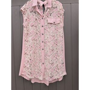 POL CLOTHING Womens Crochet Lace Boho Button Front Dress/Shirt Small
